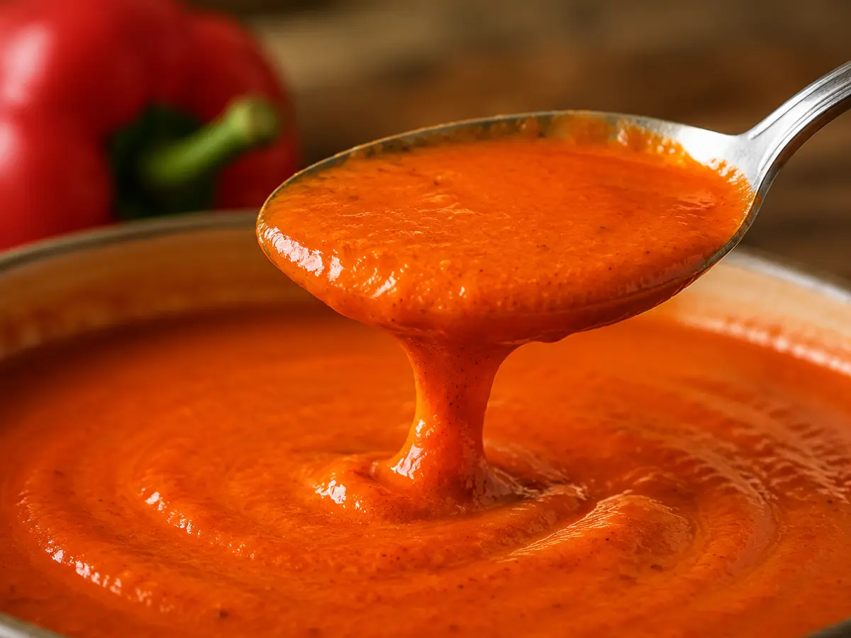 Detailansicht von Aiden’s cremige Paprika-Soße