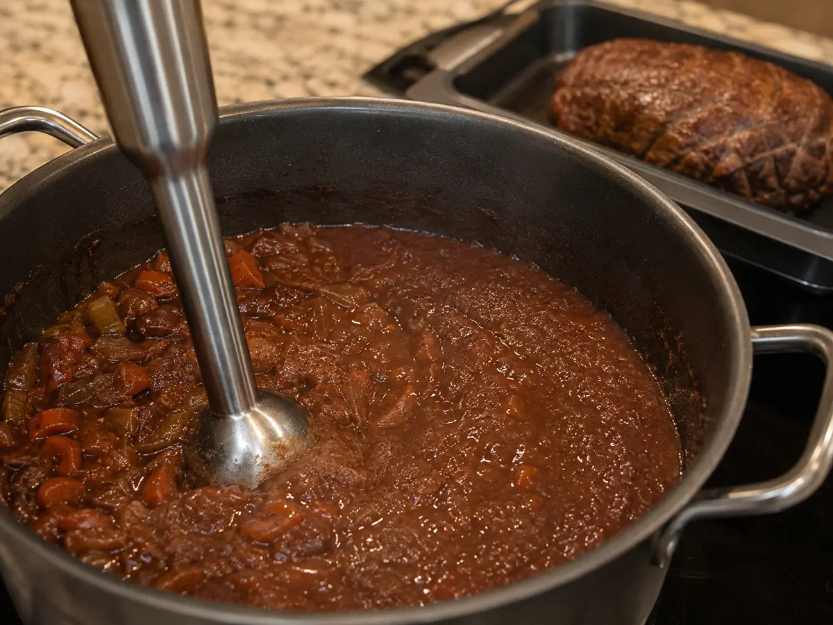 Zubereitung von Burgunderbraten vom Rind