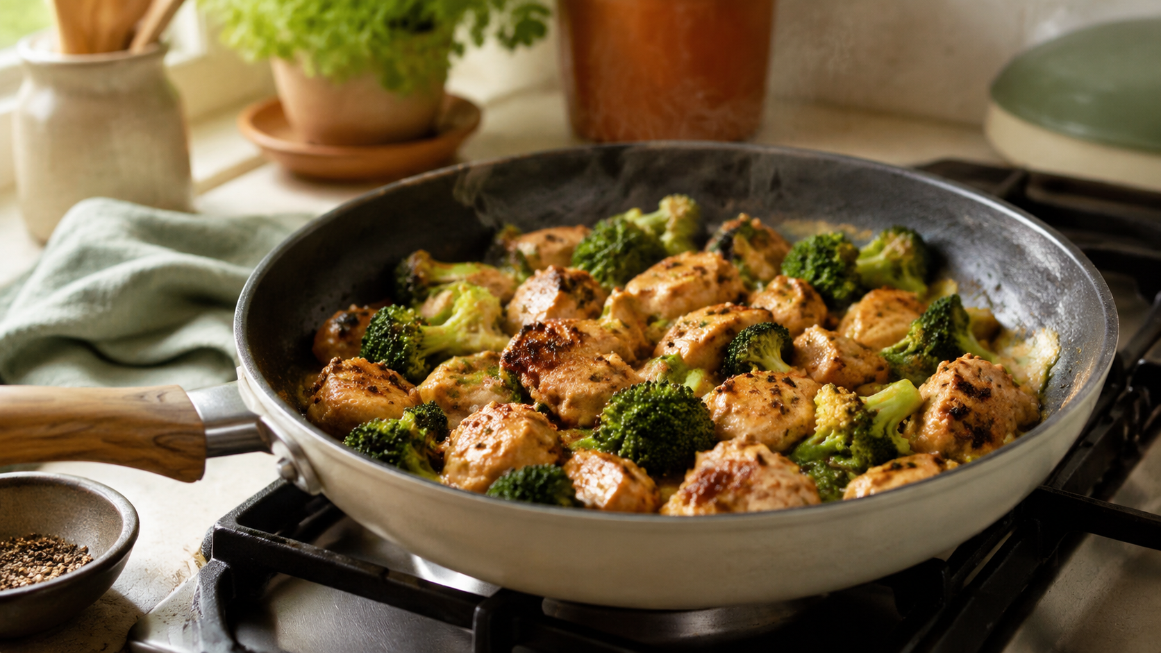 Zubereitung von Low-Carb Hähnchen-Brokkoli-Pfanne