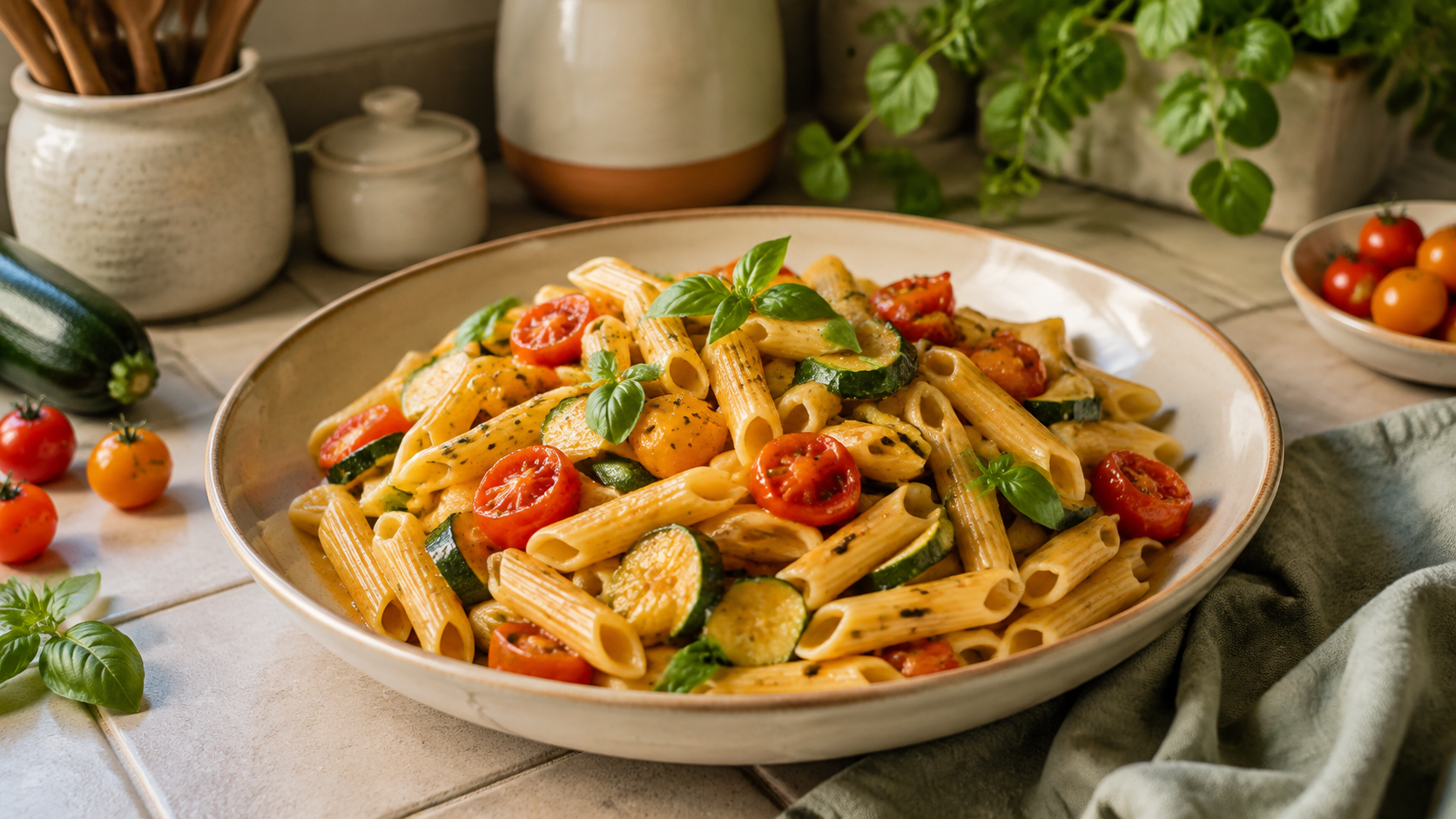 Schnelle Tomaten-Zucchini-Nudeln