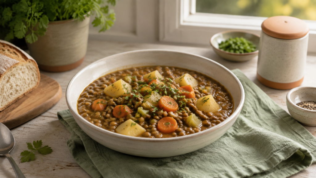 Reste-Gemüsesuppe servierfertig angerichtet