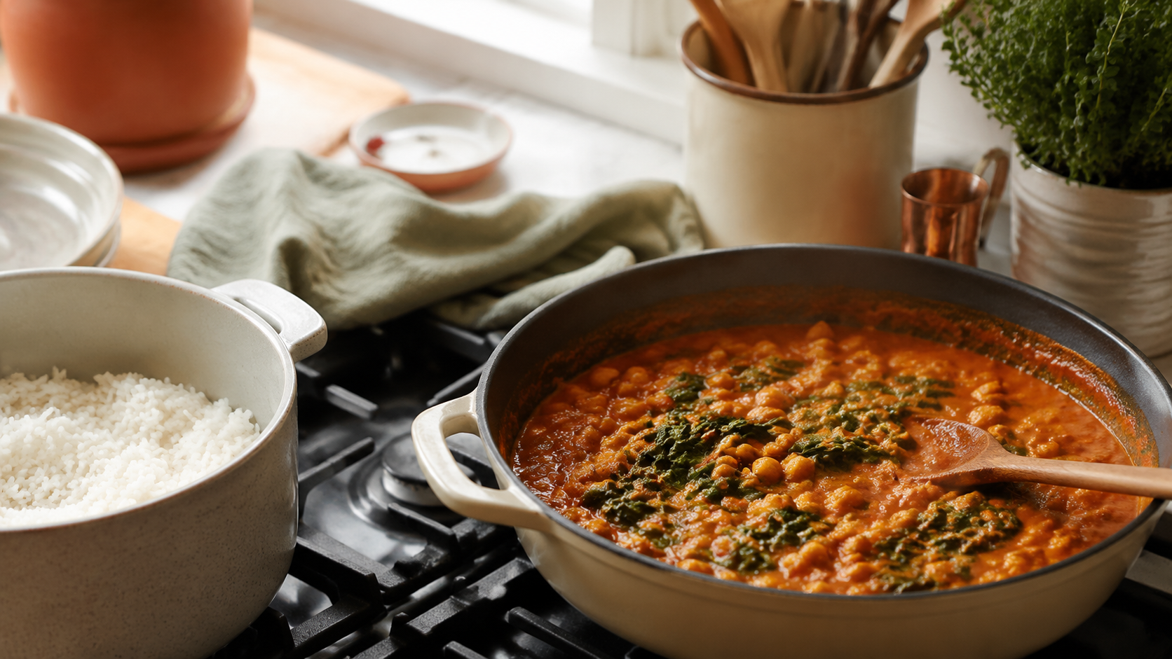 Zubereitung von Veganes Kichererbsen-Curry mit Reis