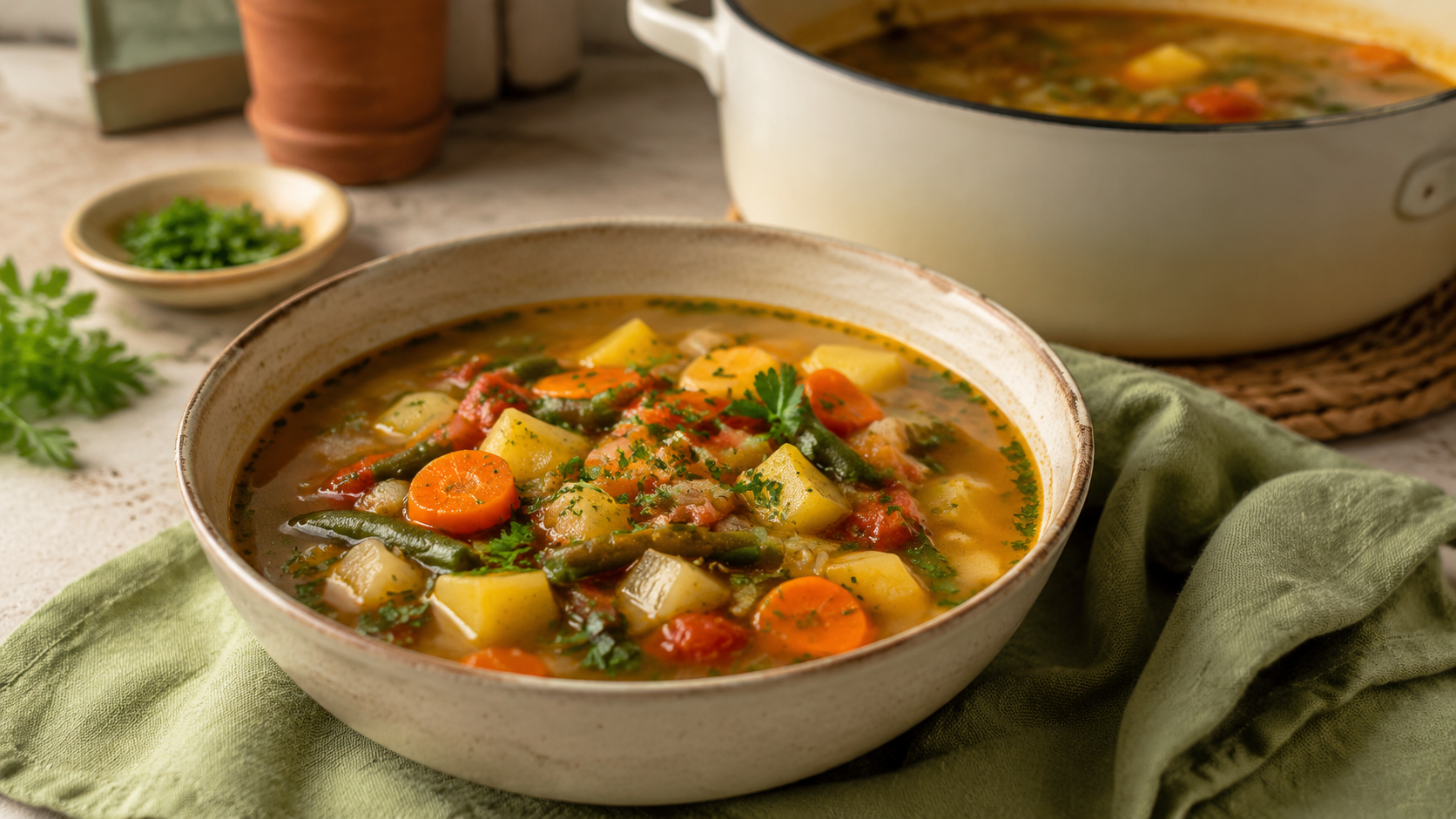 Detailansicht von Reste-Gemüsesuppe