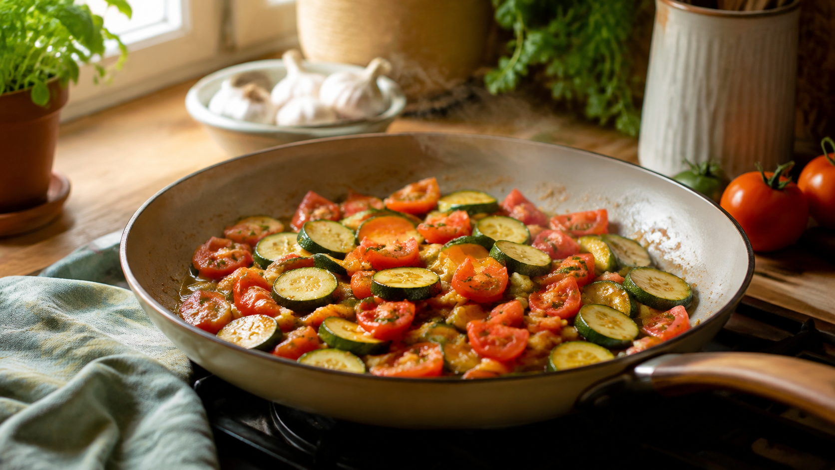 Zubereitung von Schnelle Tomaten-Zucchini-Pfanne