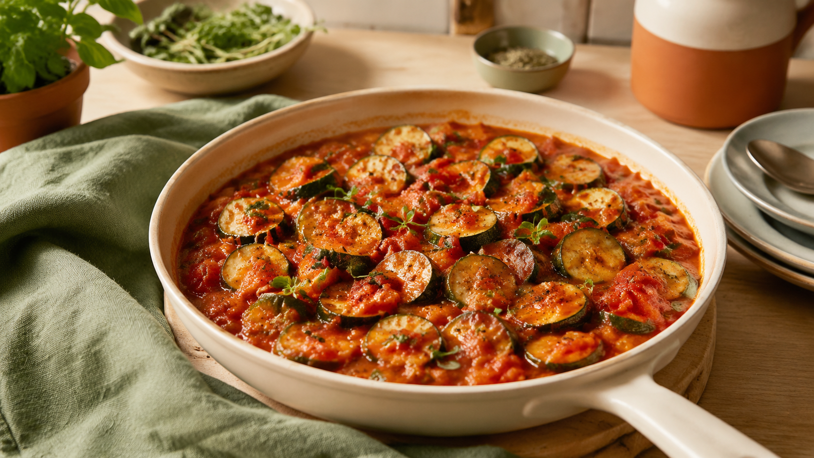 Detailansicht von Schnelle Tomaten-Zucchini-Pfanne