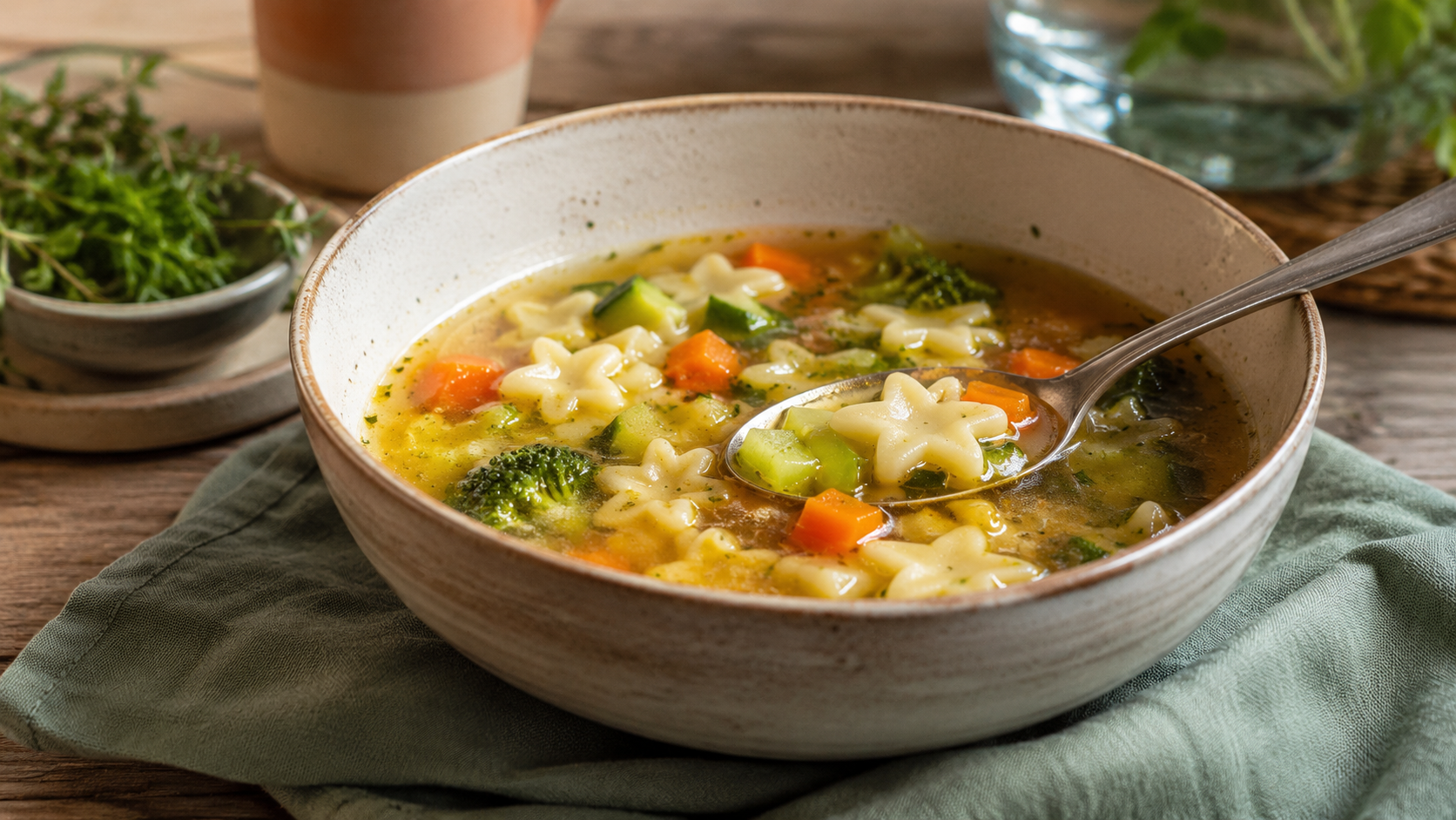 Detailansicht von Kinderfreundliche Gemüsesuppe mit Sternnudeln