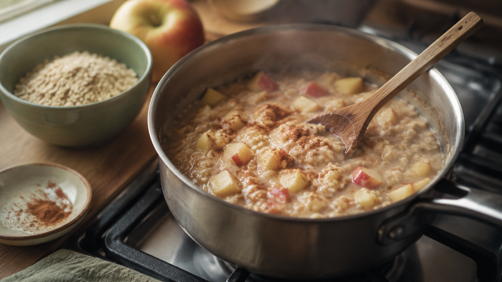 Zubereitung von Apfel-Haferflocken-Porridge