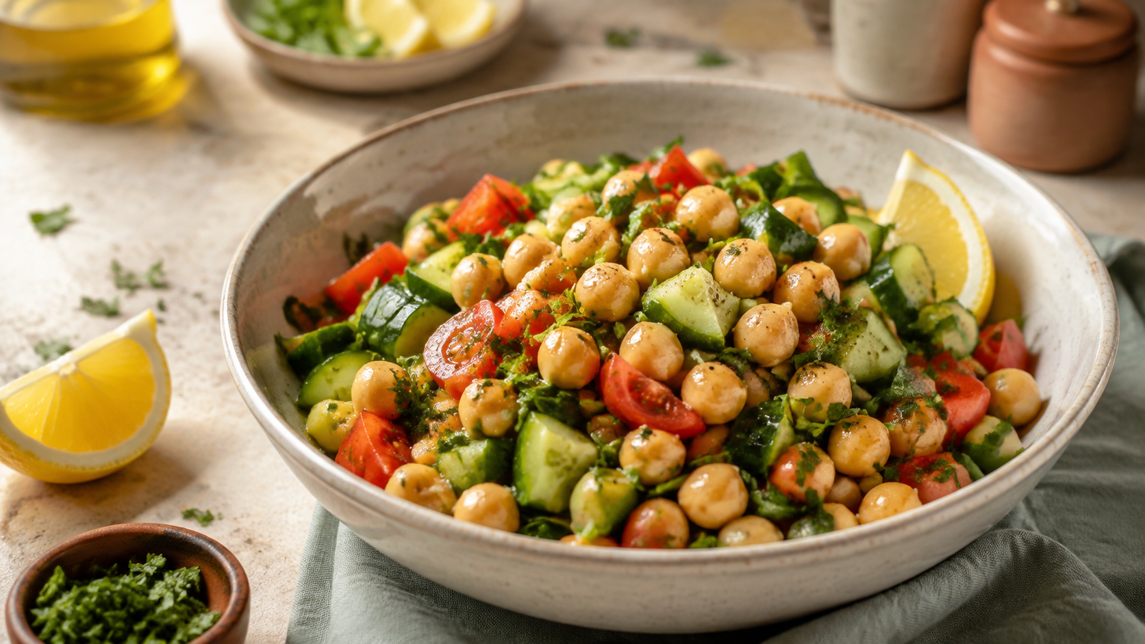 Detailansicht von Mediterraner Kichererbsen-Salat