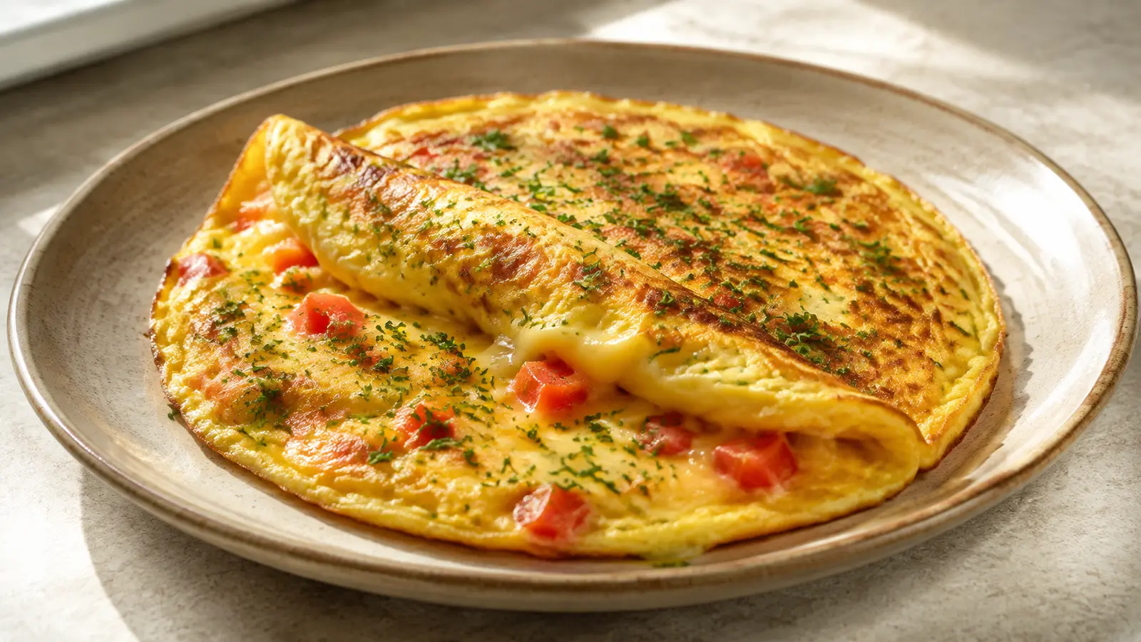 Omelett mit Käse und Tomaten