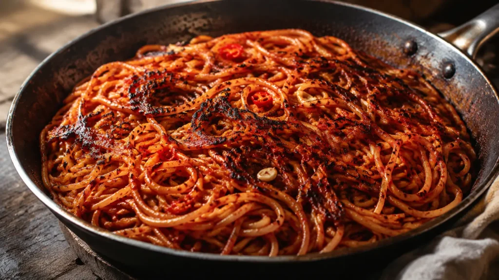 Spaghetti all'Assassina mit intensiver Tomatensauce und knusprig karamellisierten Stellen