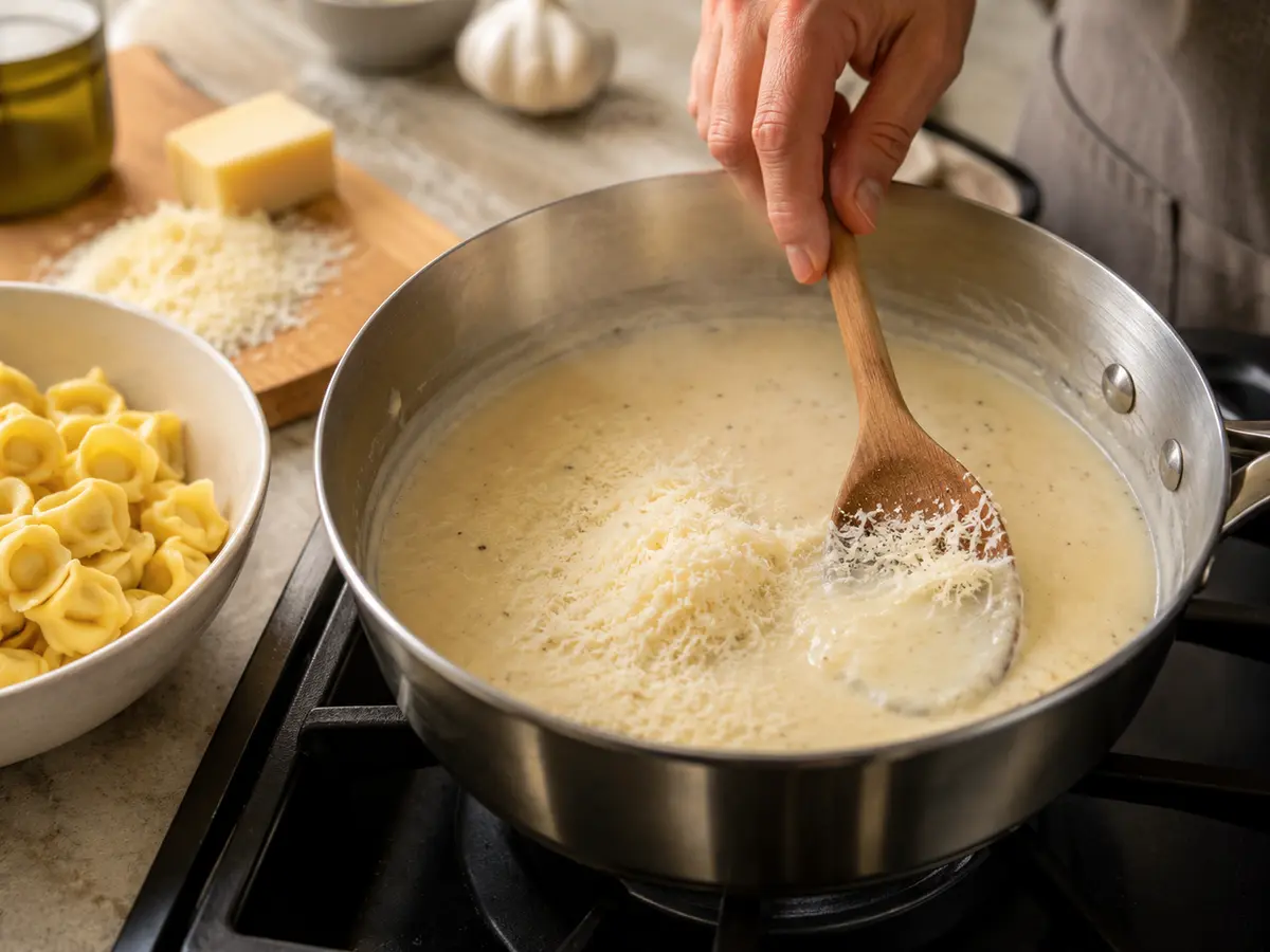 Zubereitung von Tortellini alla Panna